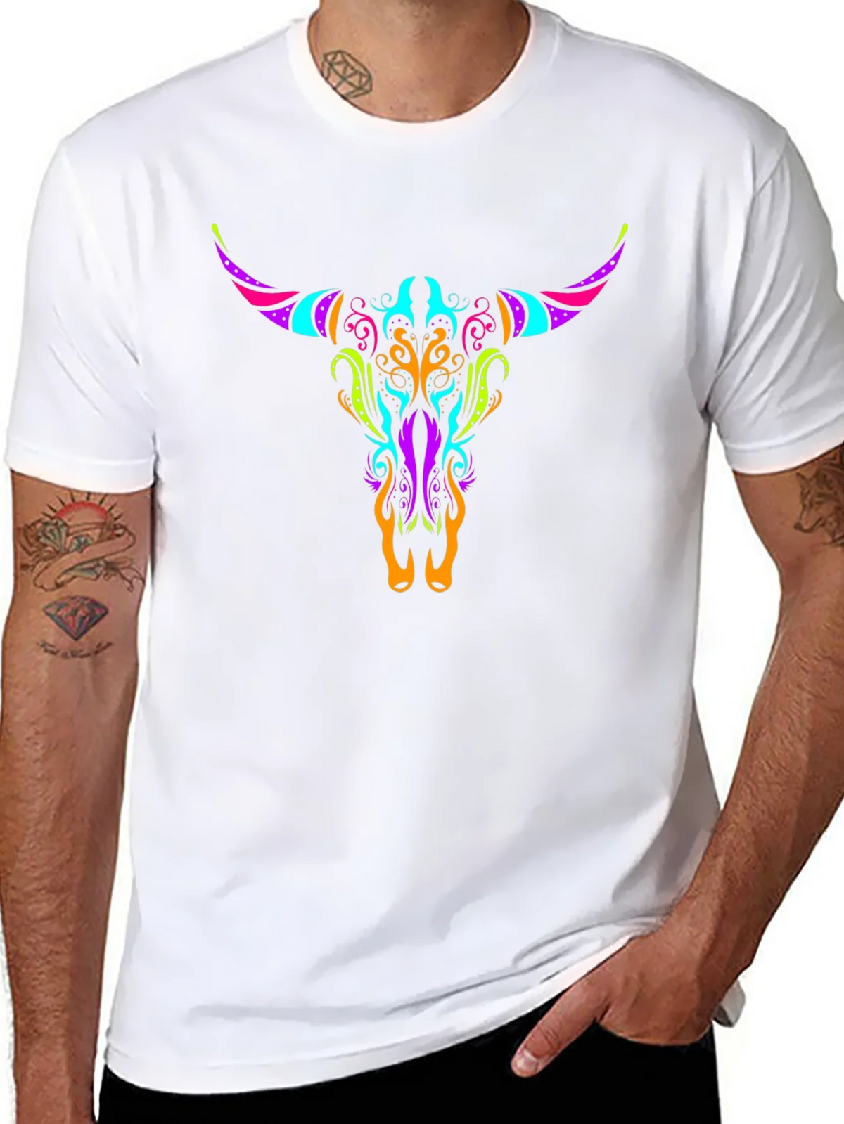Neon Bull Skull Graphic Tee - Black product image 7