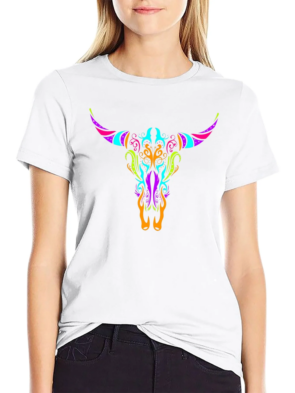 Neon Bull Skull Graphic Tee - Black product image 8