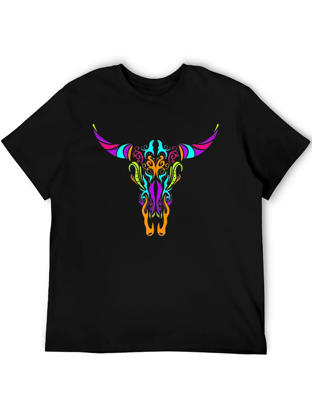Neon Bull Skull Graphic Tee - Black product image 5