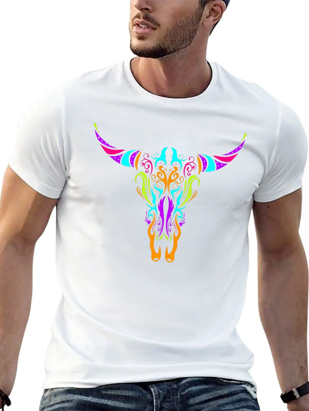 Neon Bull Skull Graphic Tee - Black product image 12