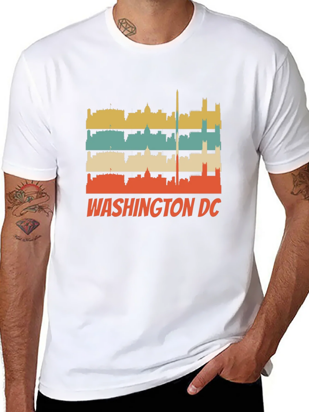 Retro Washington DC Skyline Black T-Shirt product image 5
