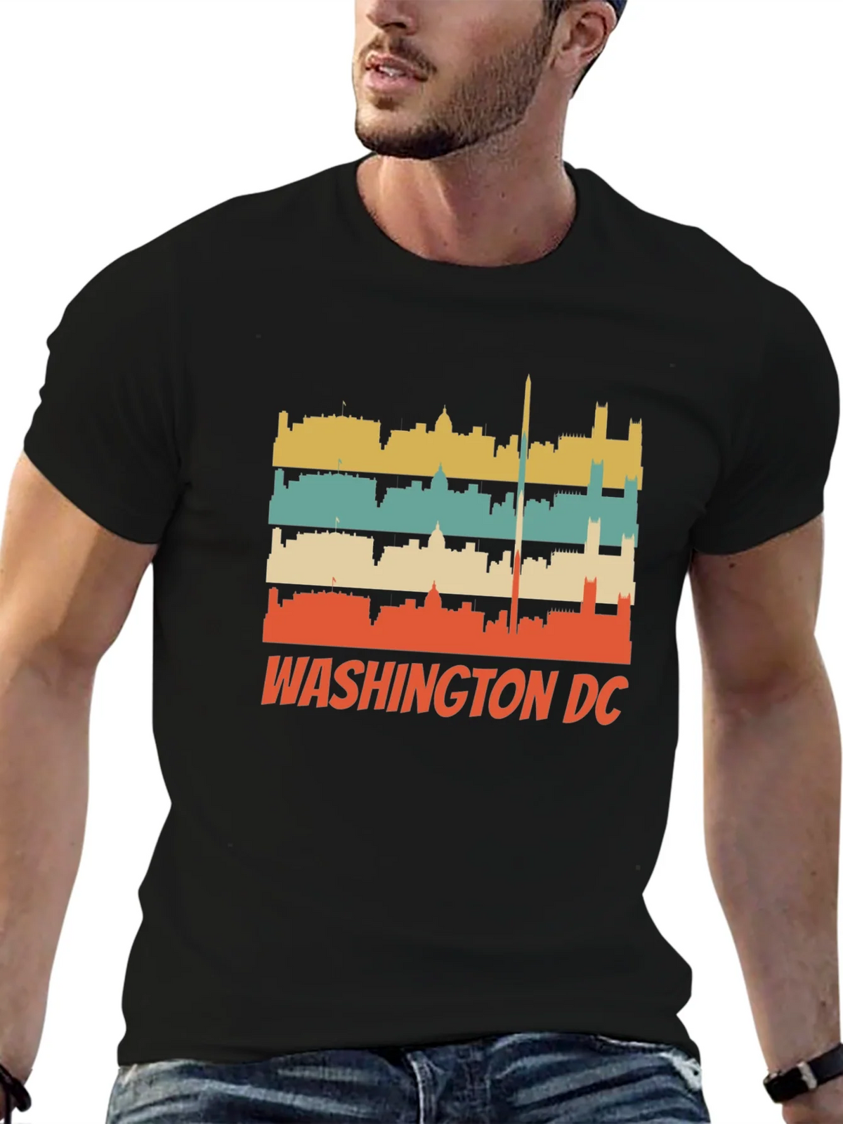 Retro Washington DC Skyline Black T-Shirt product image 4