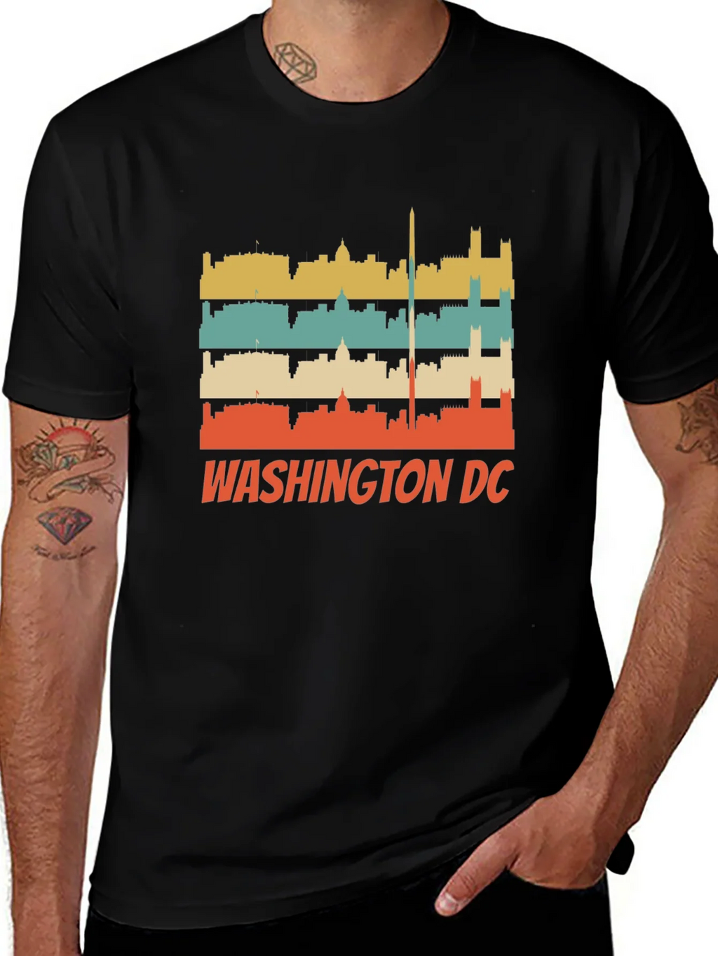 Retro Washington DC Skyline Black T-Shirt product image 1