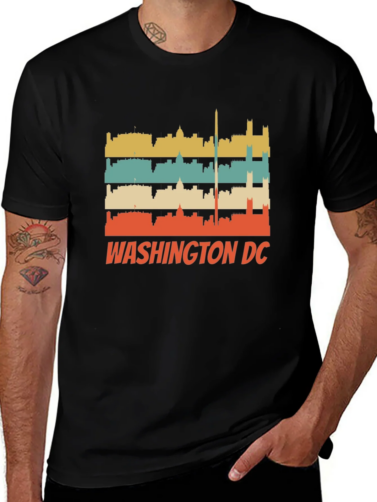 Retro Washington DC Skyline Black T-Shirt product image 1