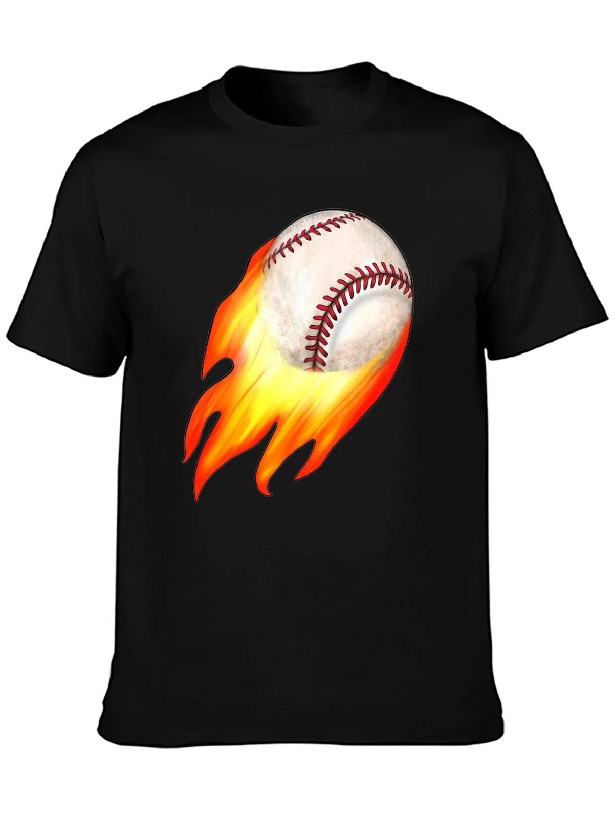 Flaming Baseball Graphic Tee - Black Cotton T-Shirt product image 3