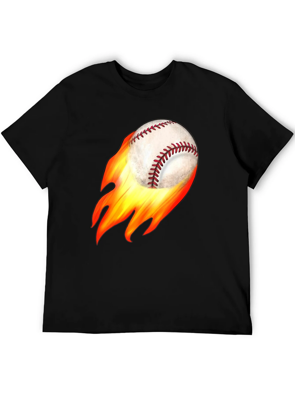 Flaming Baseball Graphic Tee - Black Cotton T-Shirt product image 5