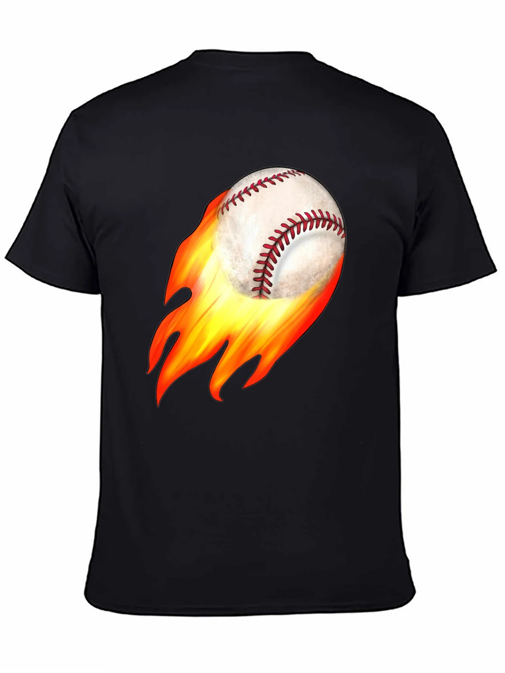 Flaming Baseball Graphic Tee - Black Cotton T-Shirt product image 4