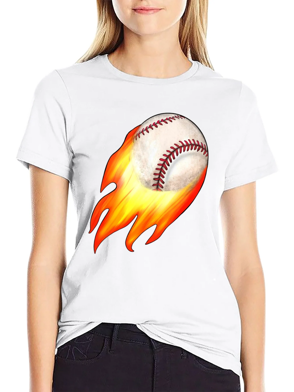 Flaming Baseball Graphic Tee - Black Cotton T-Shirt product image 8