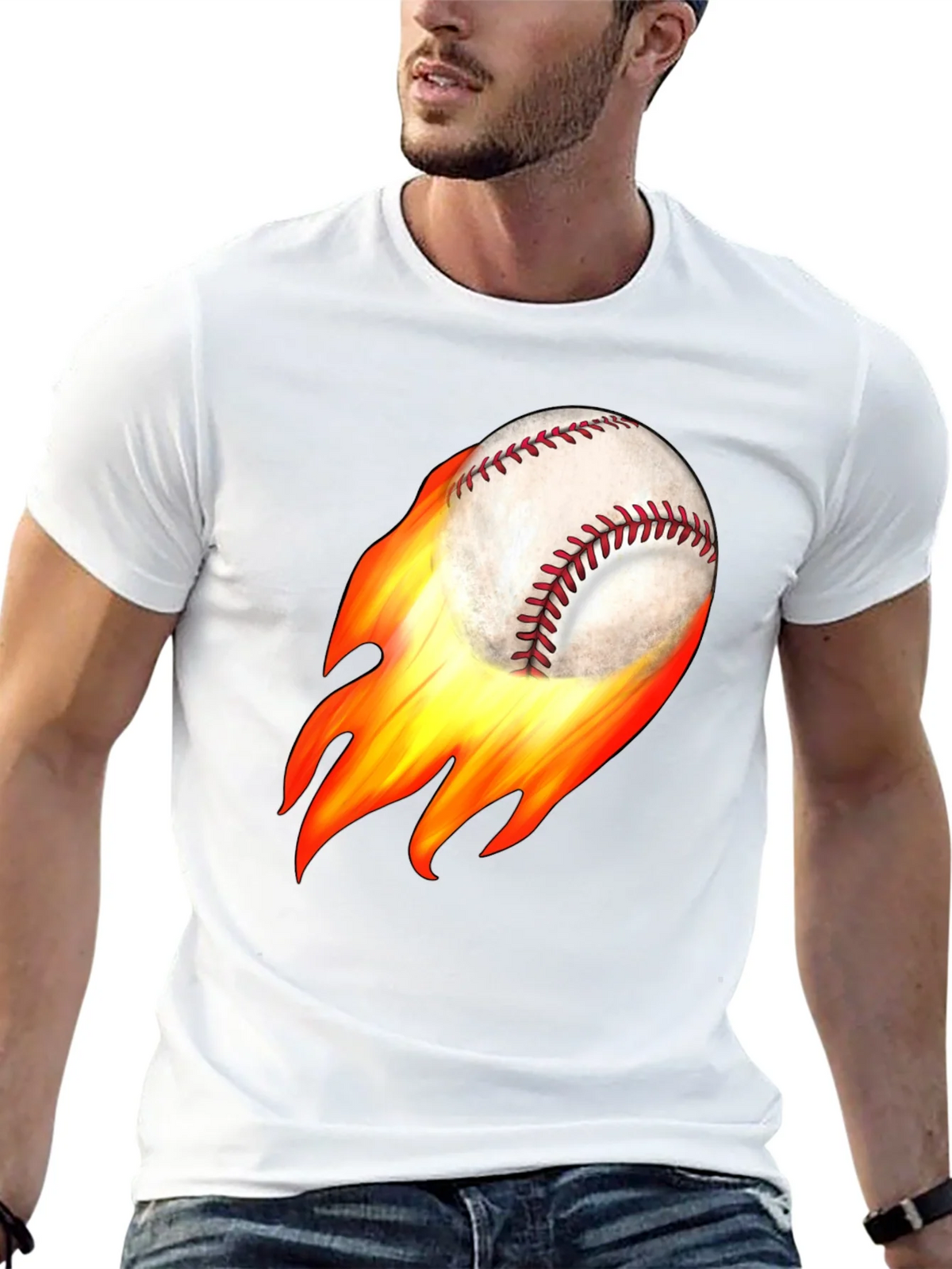 Flaming Baseball Graphic Tee - Black Cotton T-Shirt product image 12