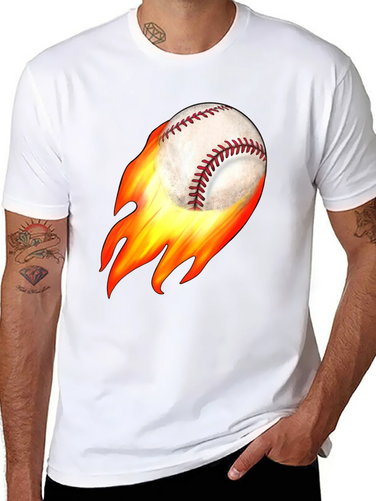 Flaming Baseball Graphic Tee - Black Cotton T-Shirt product image 7