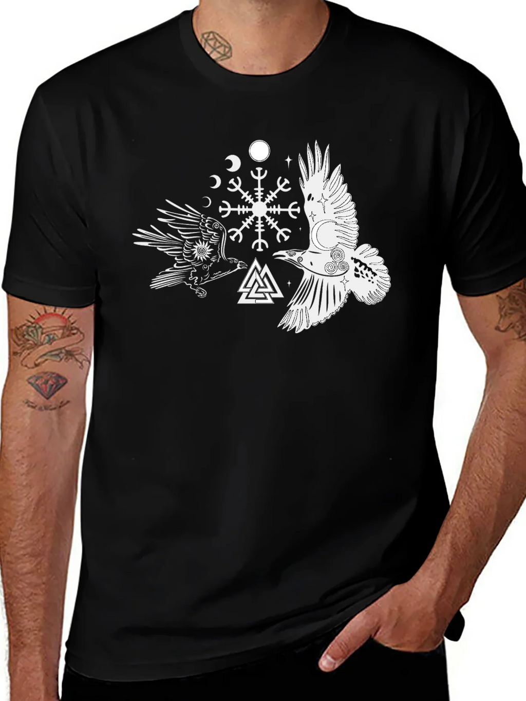 Raven & Valknut Graphic Tee - Viking Norse Pagan Shirt product image 1