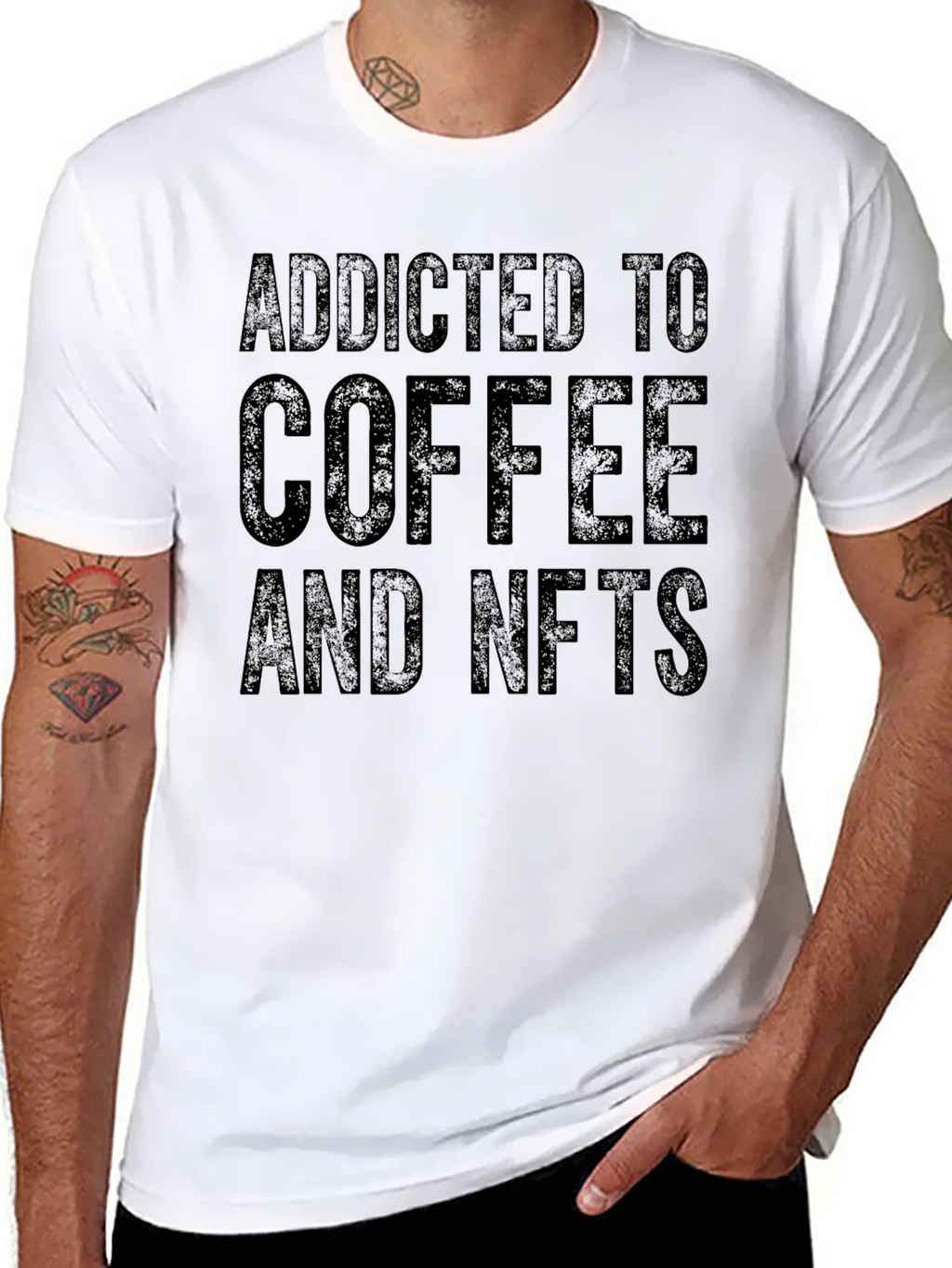 Addicted to Coffee & NFTs Black Tee product image 7