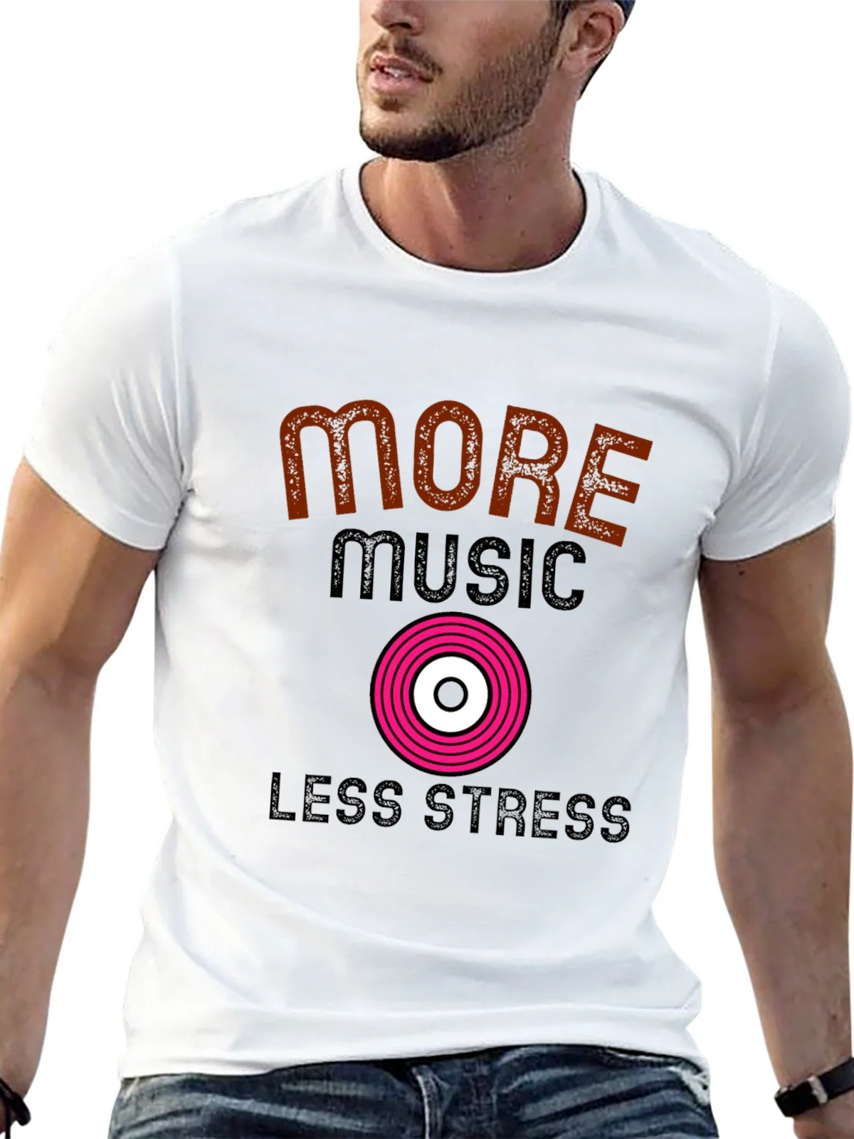 More Music Less Stress Black T-Shirt product image 12