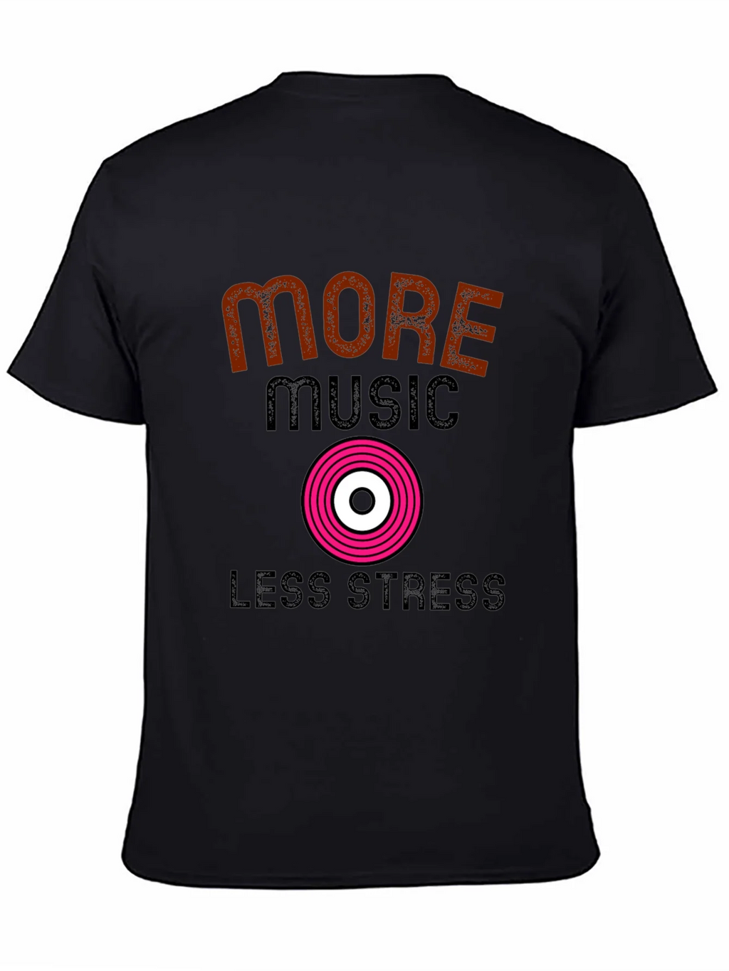 More Music Less Stress Black T-Shirt product image 4