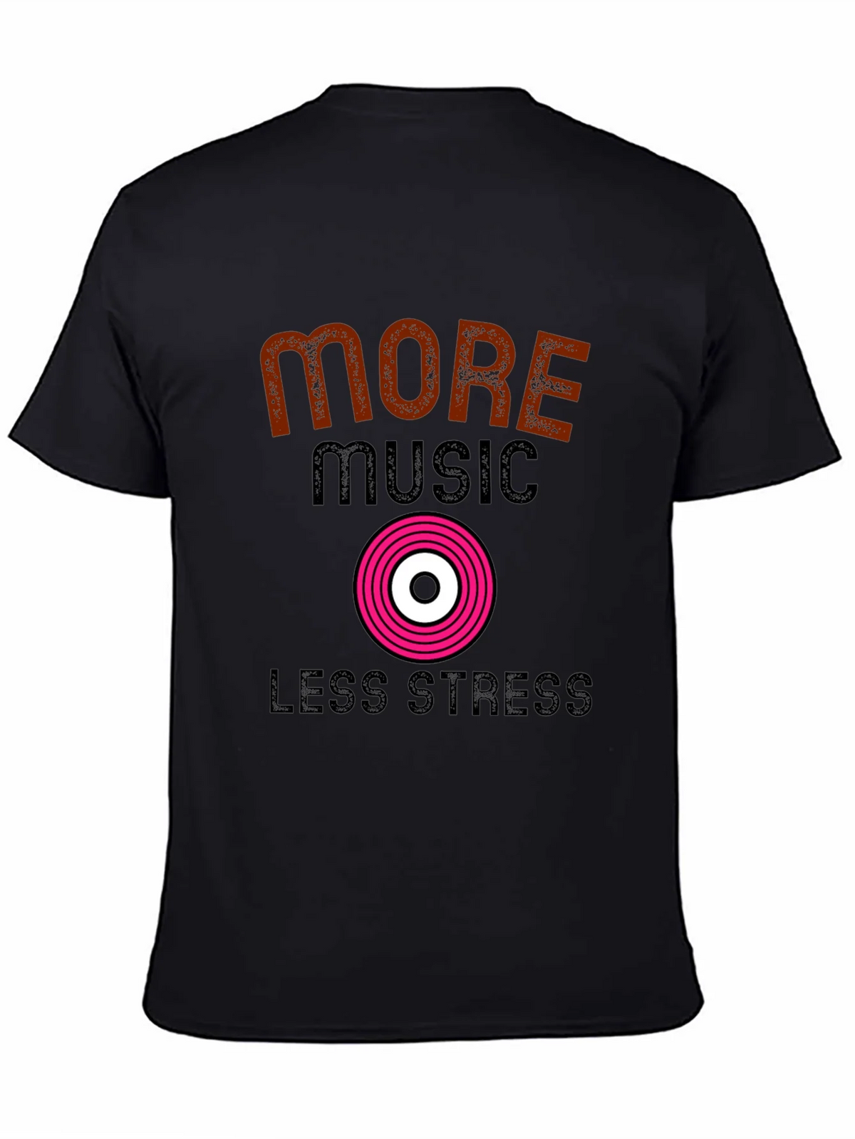 More Music Less Stress Black T-Shirt product image 4