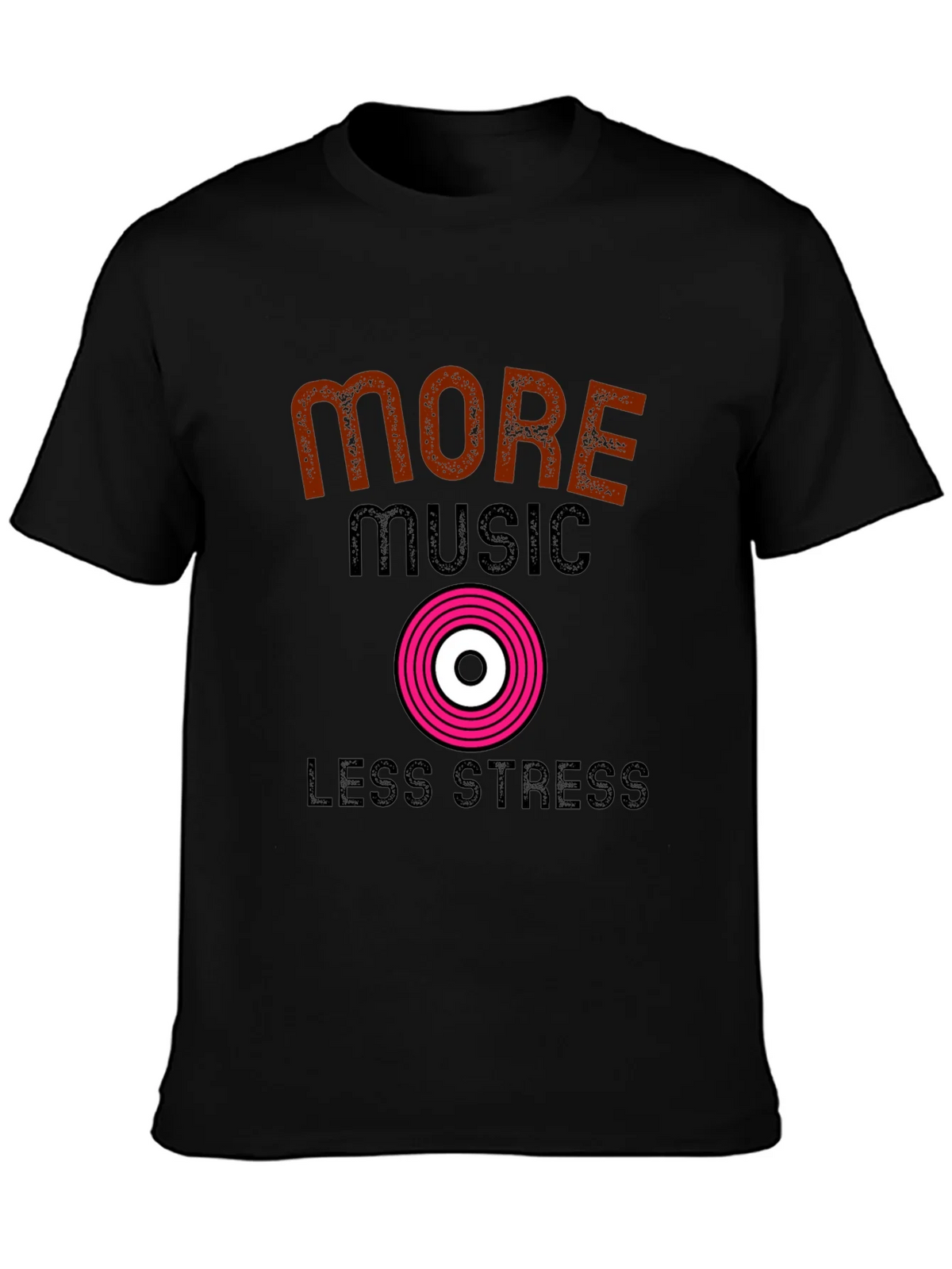 More Music Less Stress Black T-Shirt product image 3