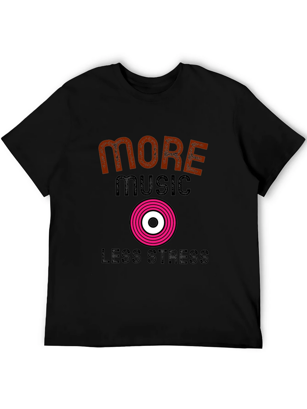 More Music Less Stress Black T-Shirt product image 5