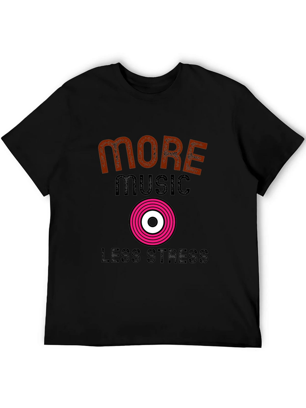 More Music Less Stress Black T-Shirt product image 5