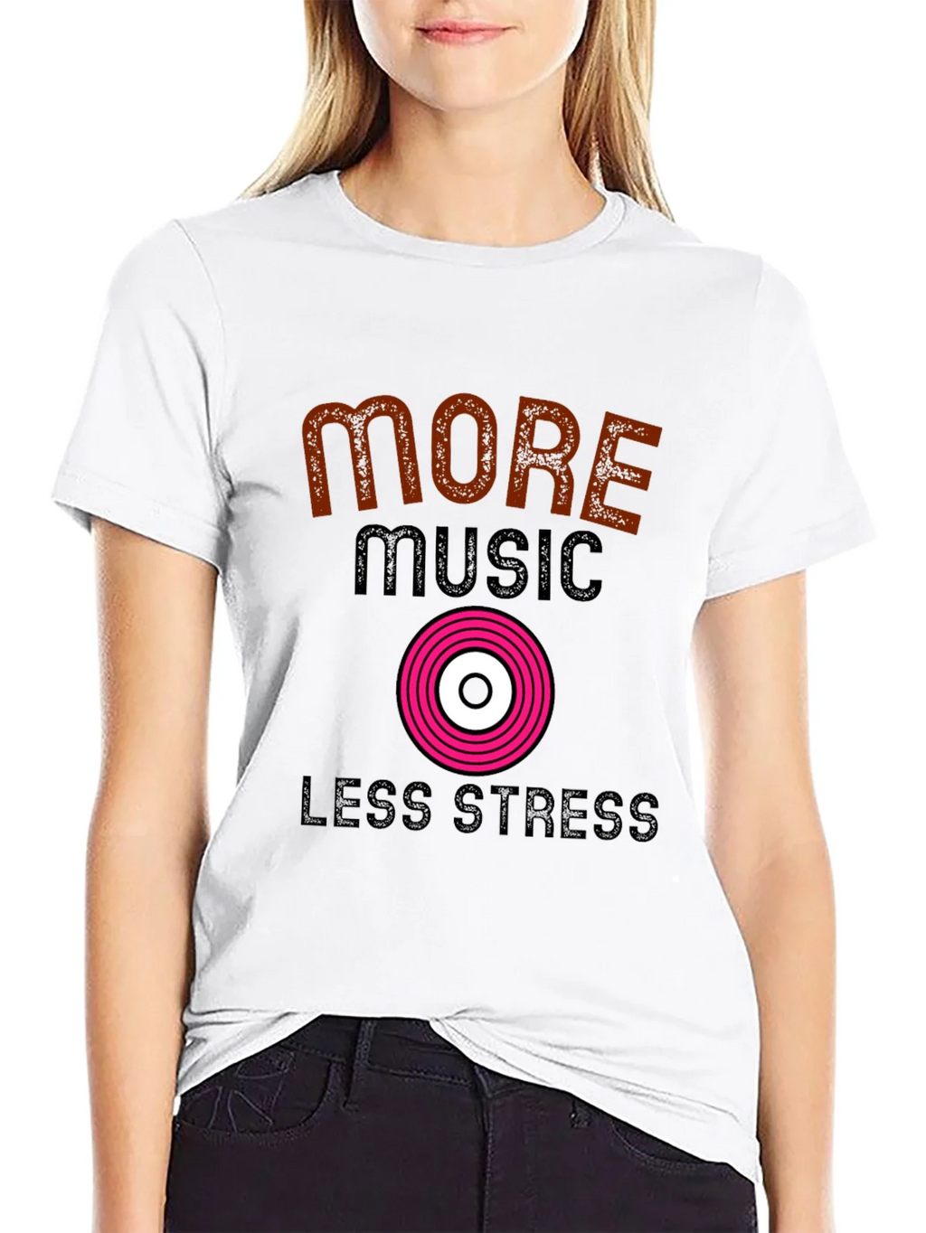 More Music Less Stress Black T-Shirt product image 8