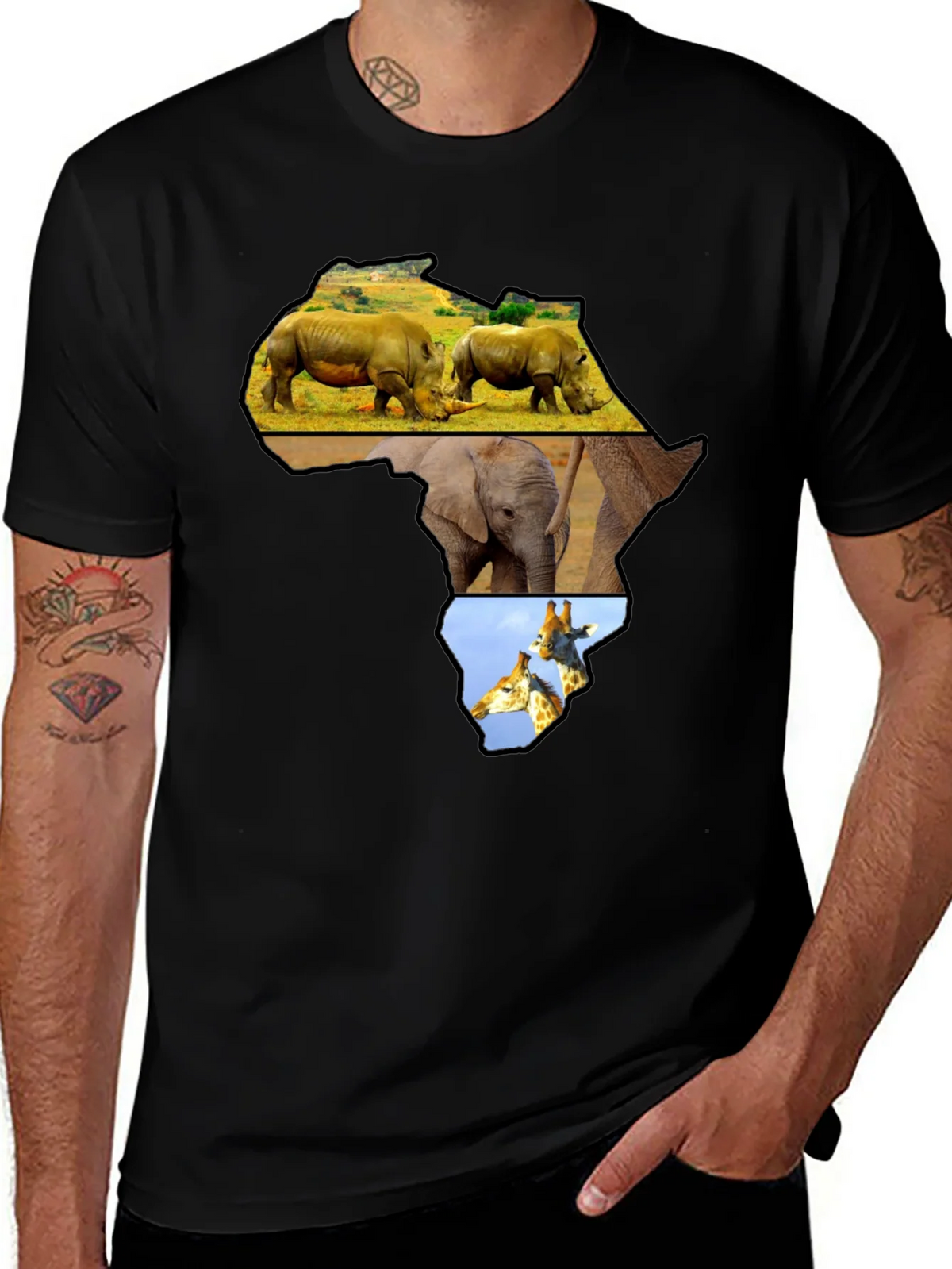 Africa Animals Graphic Tee - Black Cotton Shirt product image 1