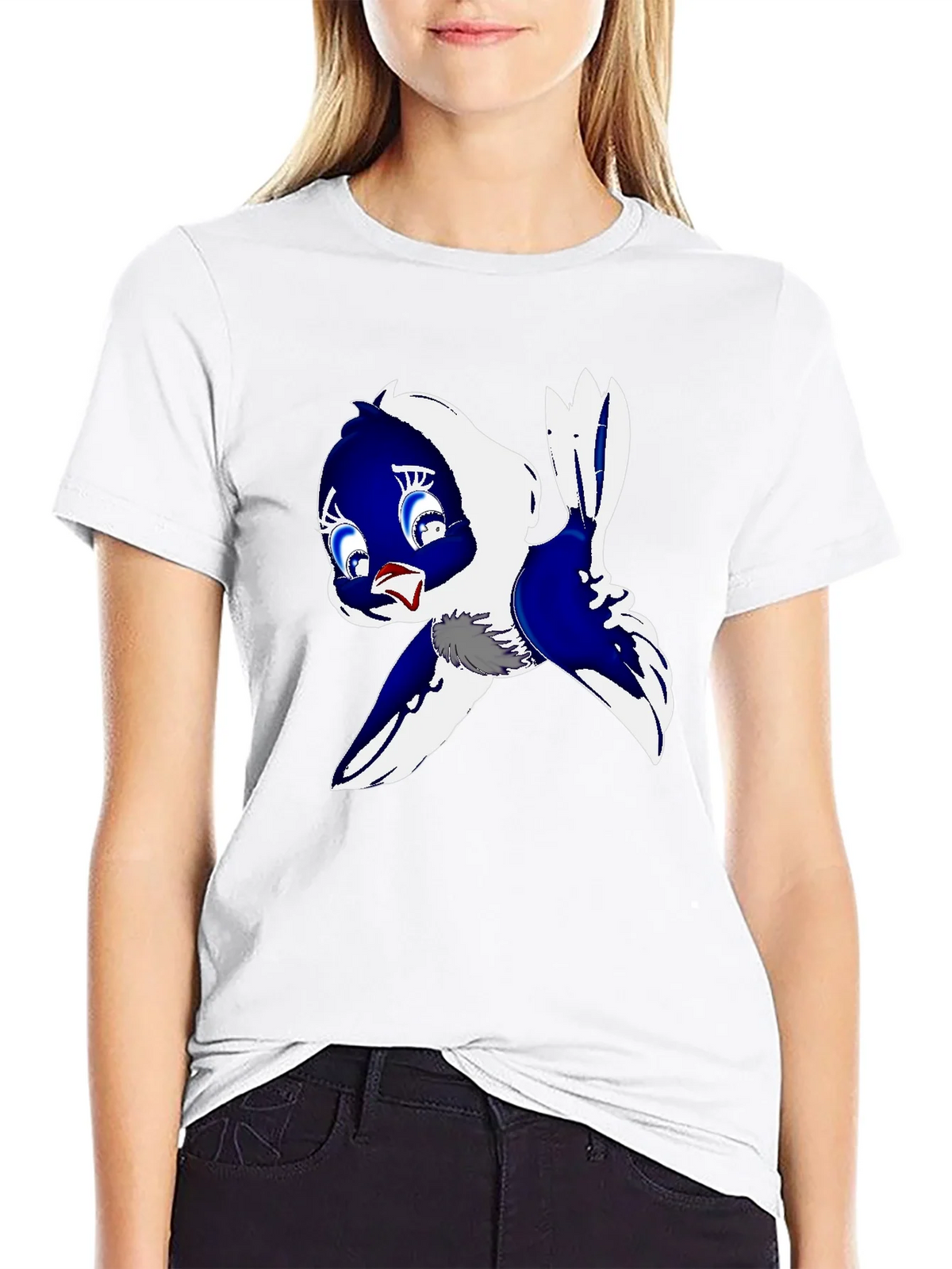 Cartoon Bird Print Black T-Shirt product image 7