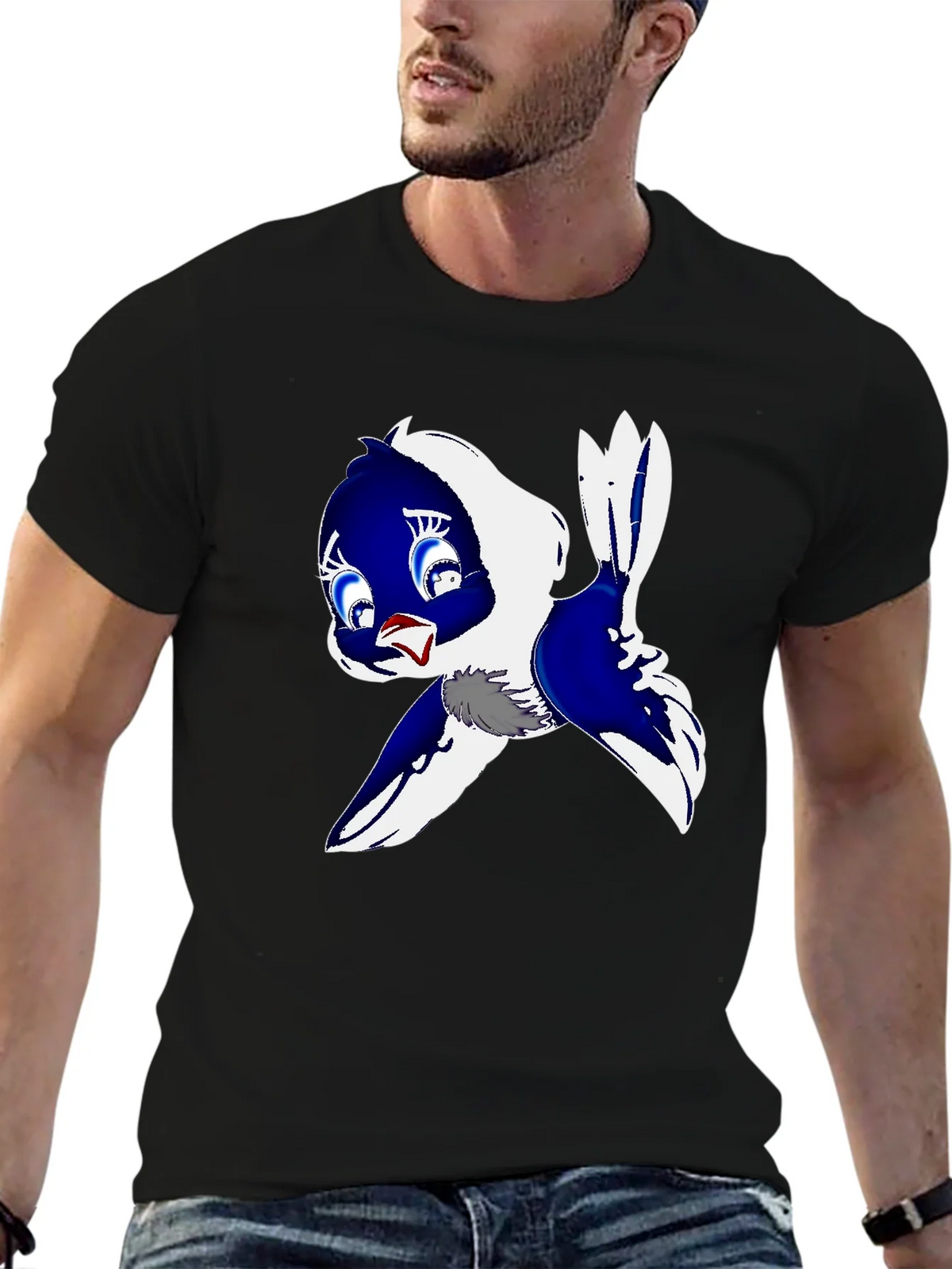 Cartoon Bird Print Black T-Shirt product image 6