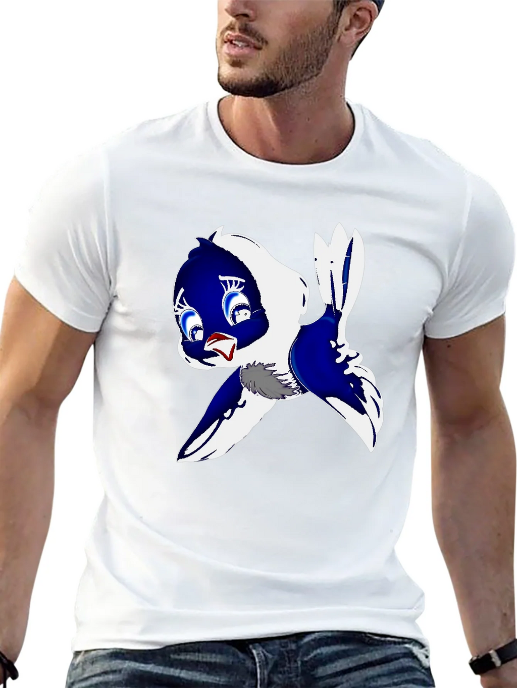 Cartoon Bird Print Black T-Shirt product image 11