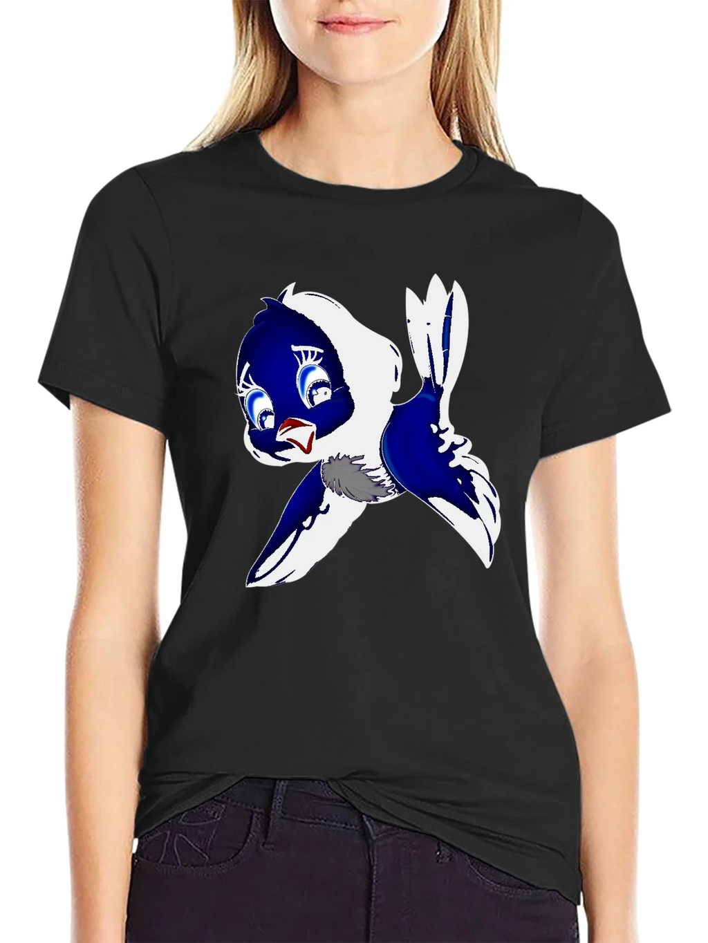 Cartoon Bird Print Black T-Shirt product image 2