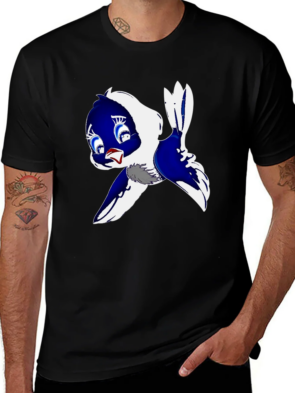 Cartoon Bird Print Black T-Shirt product image 1