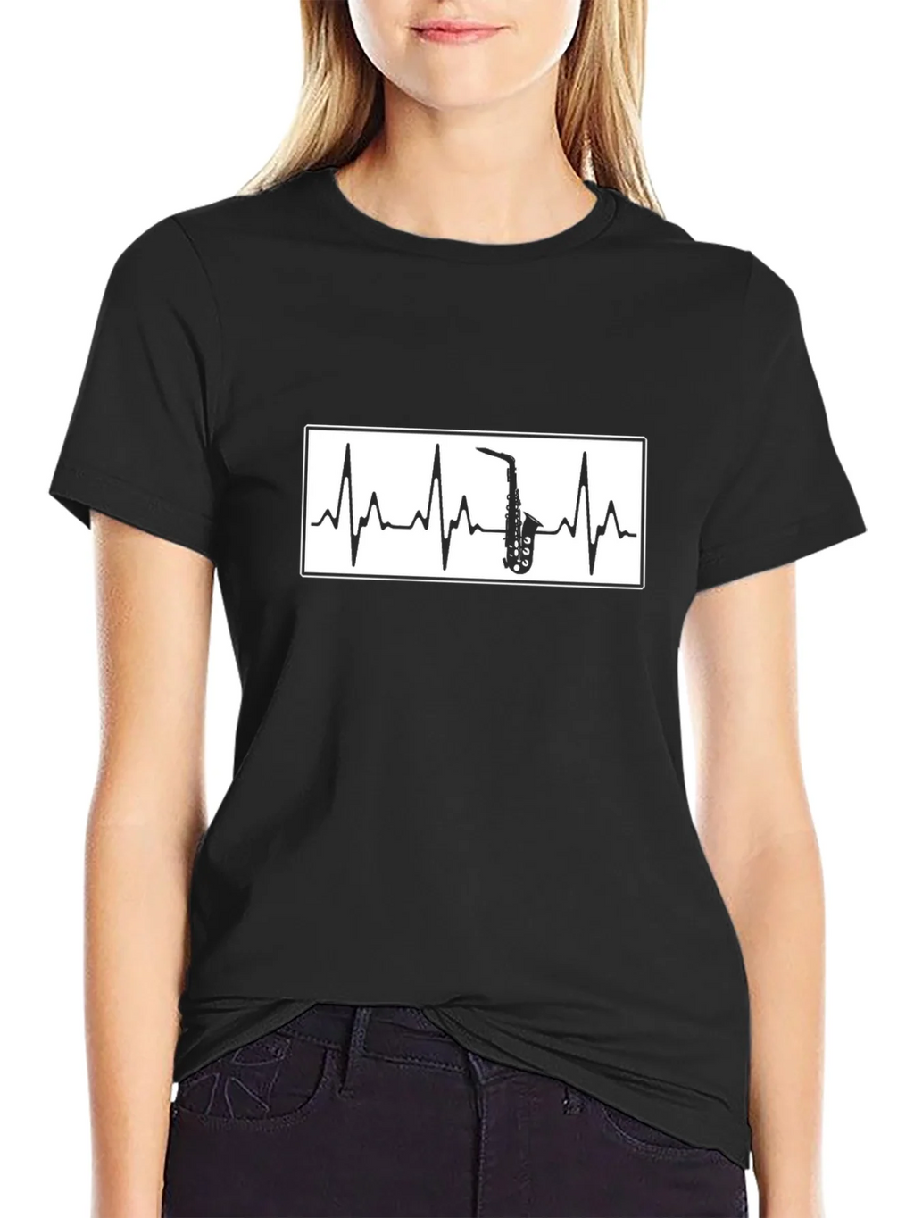 Saxophone Heartbeat Graphic T-Shirt - Black product image 2