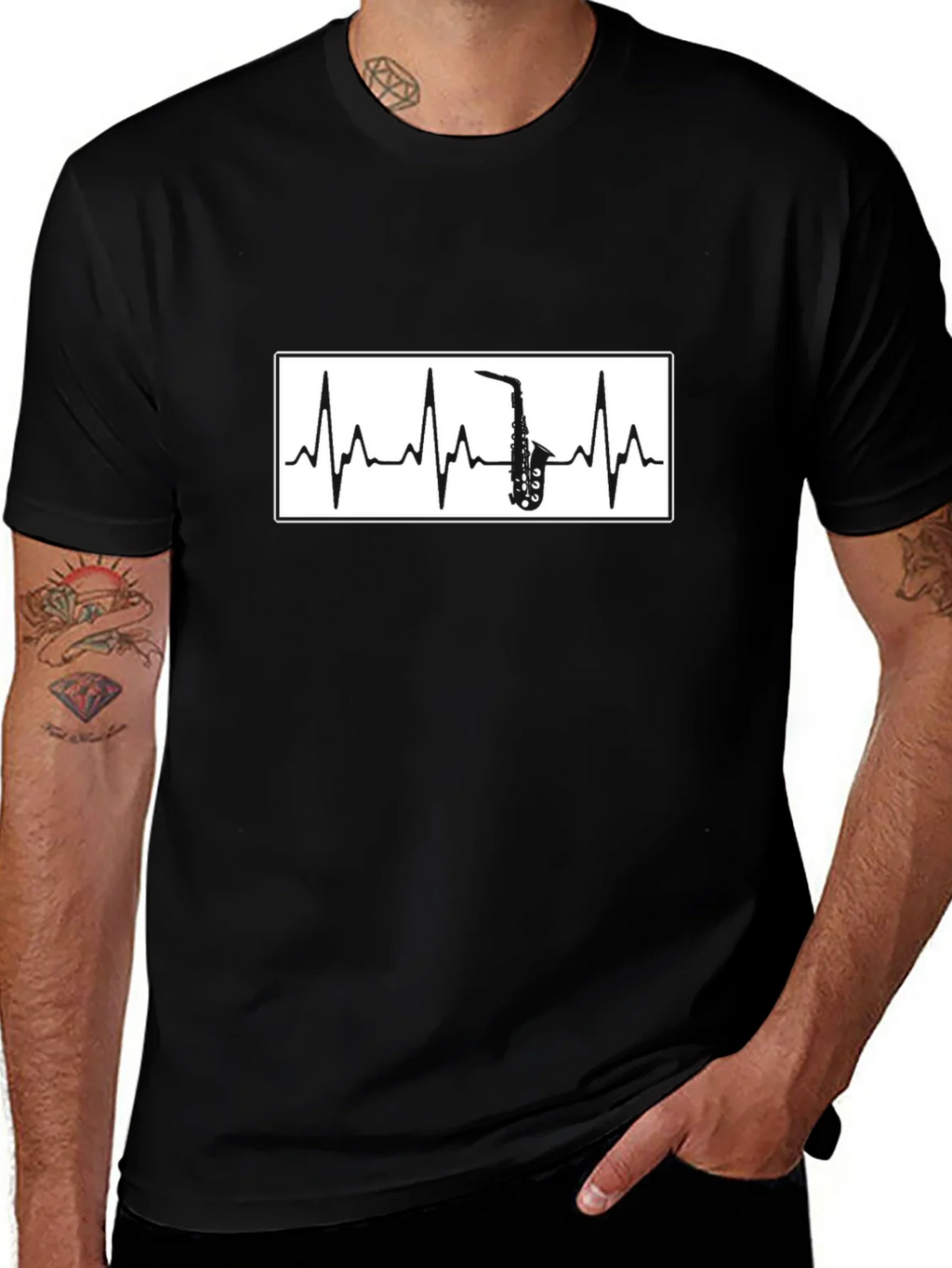 Saxophone Heartbeat Graphic T-Shirt - Black product image 1