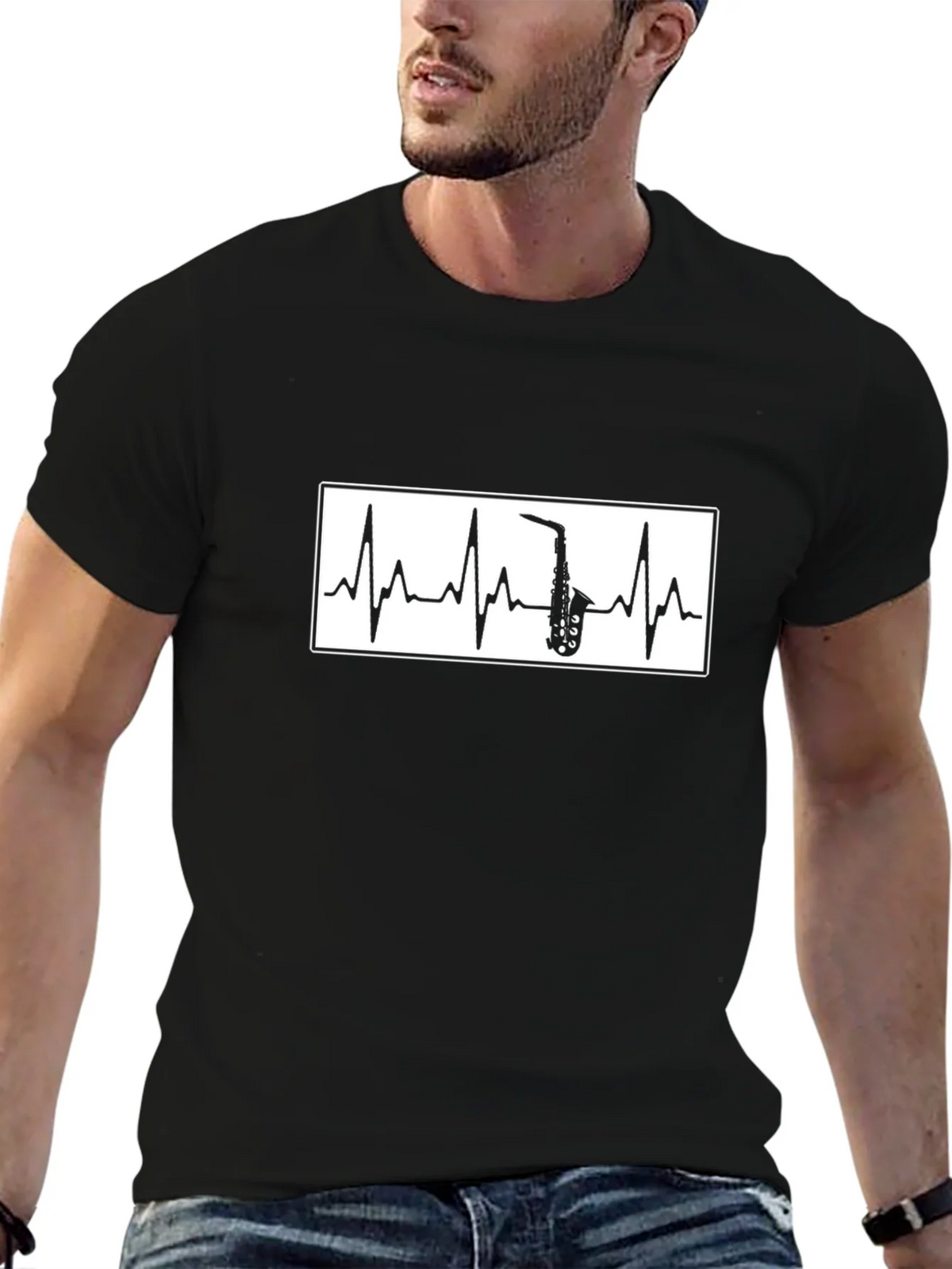 Saxophone Heartbeat Graphic T-Shirt - Black product image 6