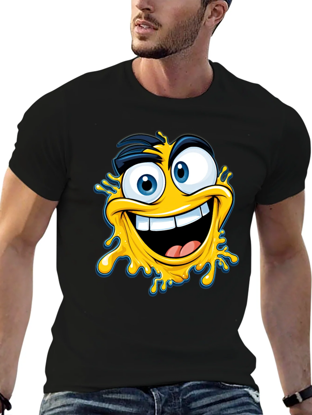 Crazy Emoji Graphic Tee - Black Cotton T-Shirt product image 6