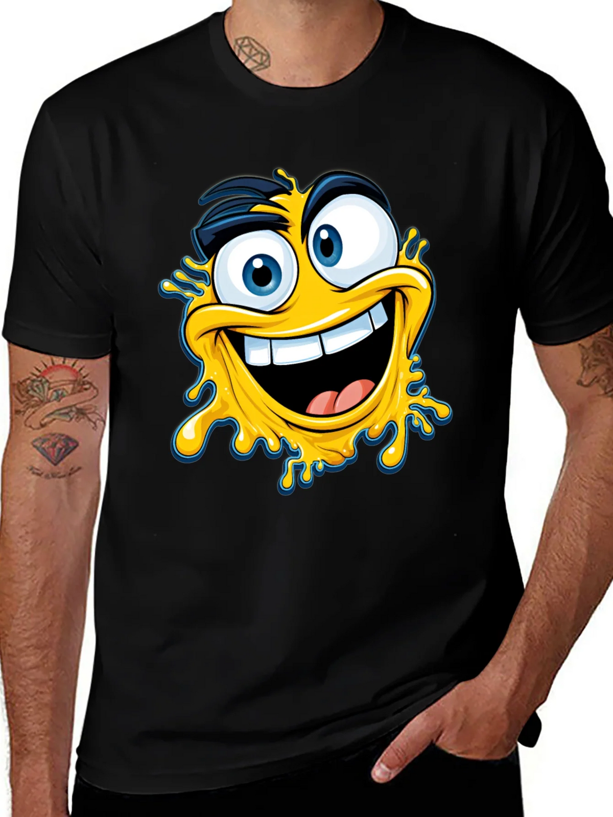 Crazy Emoji Graphic Tee - Black Cotton T-Shirt product image 1