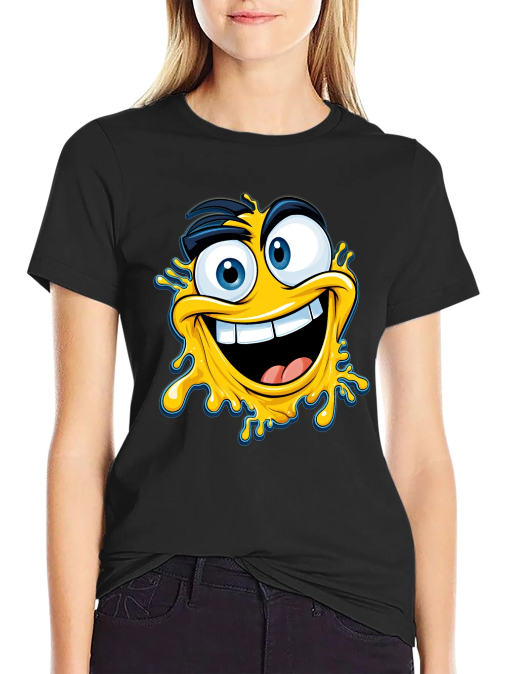 Crazy Emoji Graphic Tee - Black Cotton T-Shirt product image 2