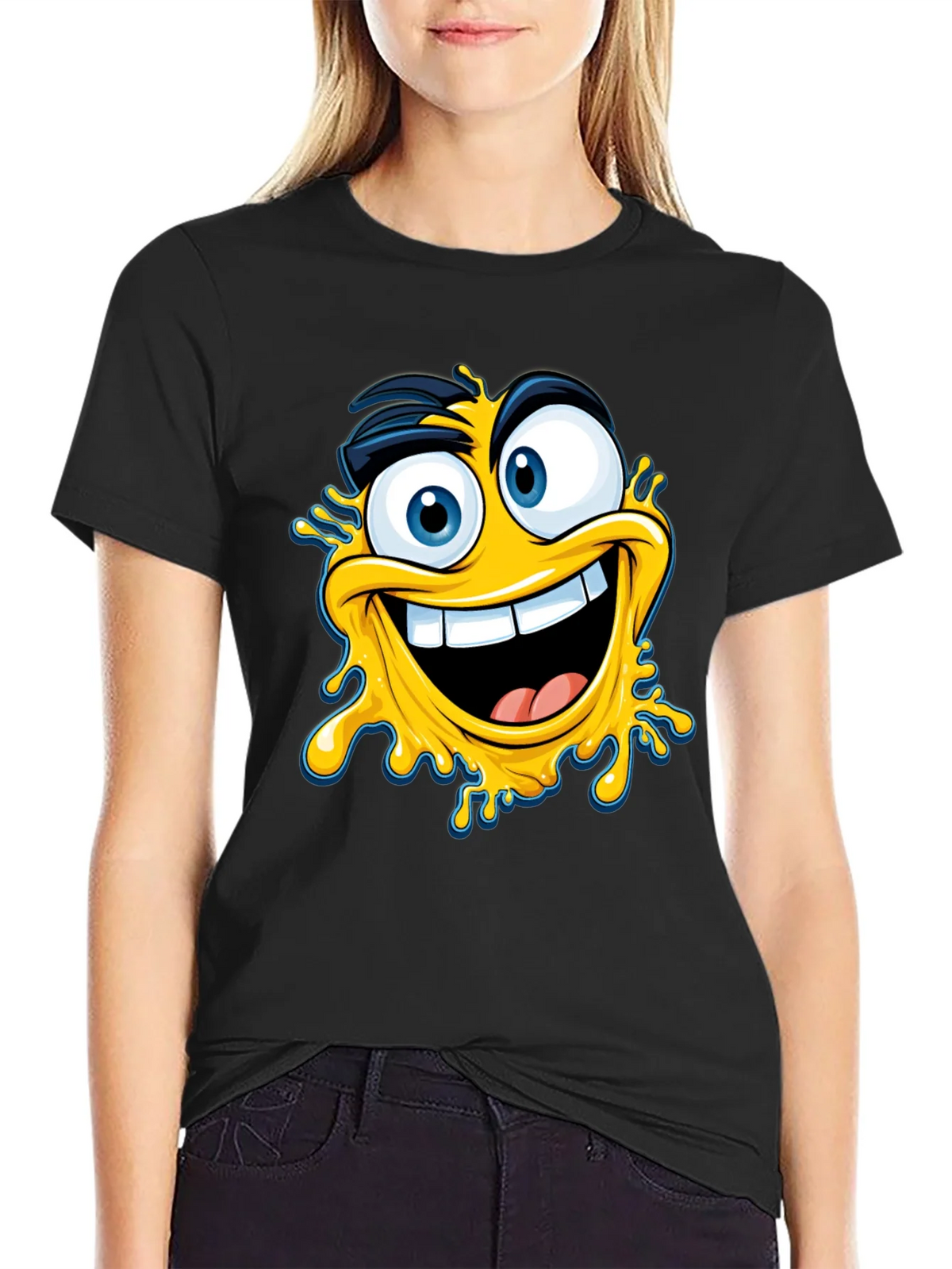 Crazy Emoji Graphic Tee - Black Cotton T-Shirt product image 2