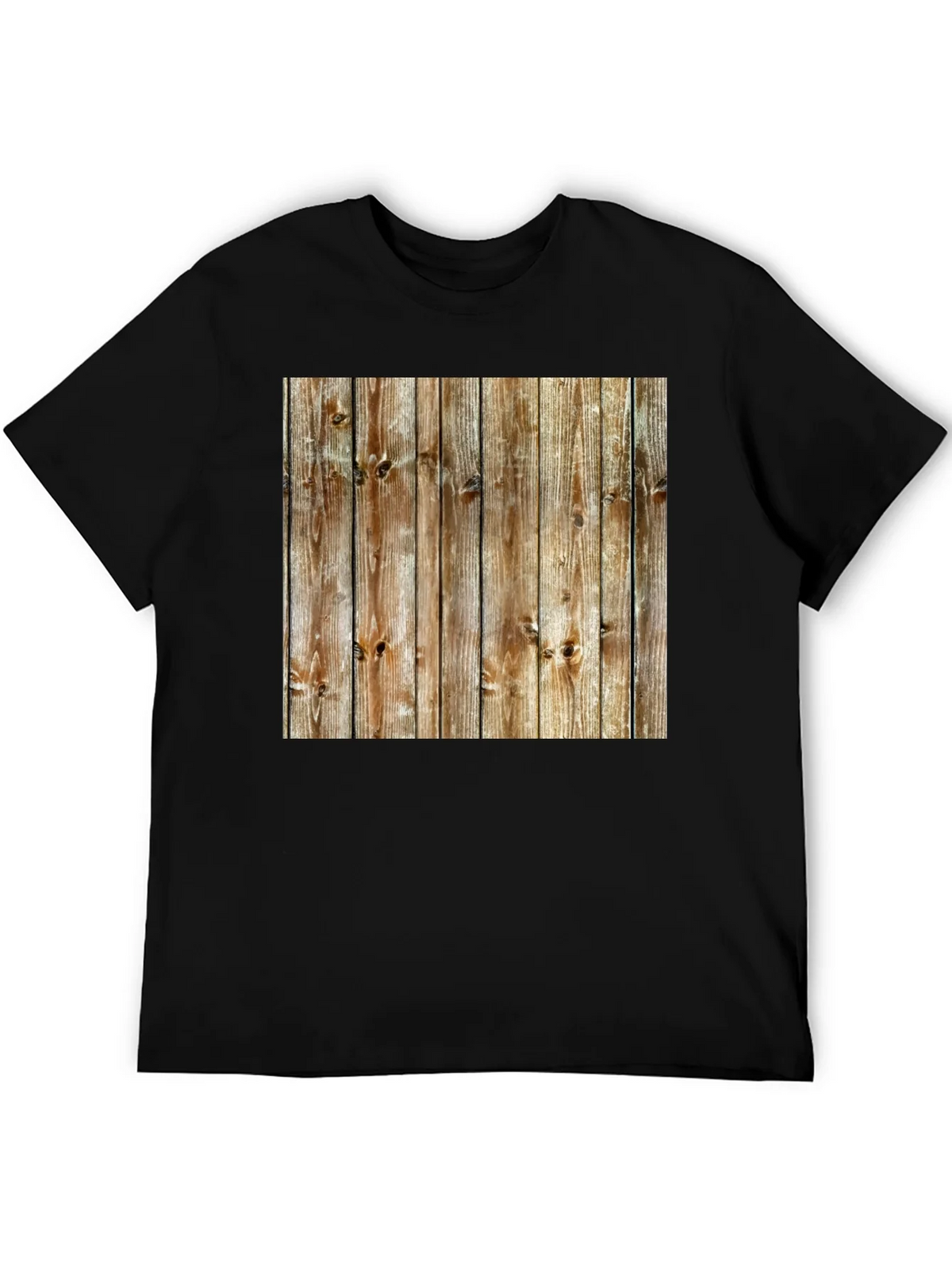 Rustic Wood Grain Print Black T-Shirt product image 5