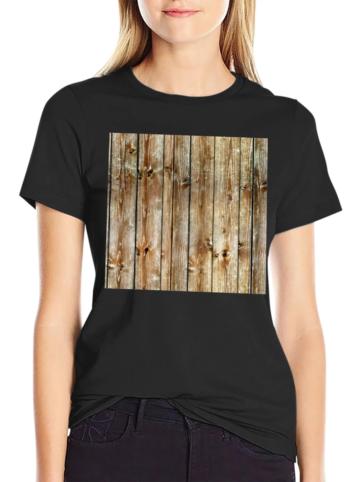 Rustic Wood Grain Print Black T-Shirt product image 2