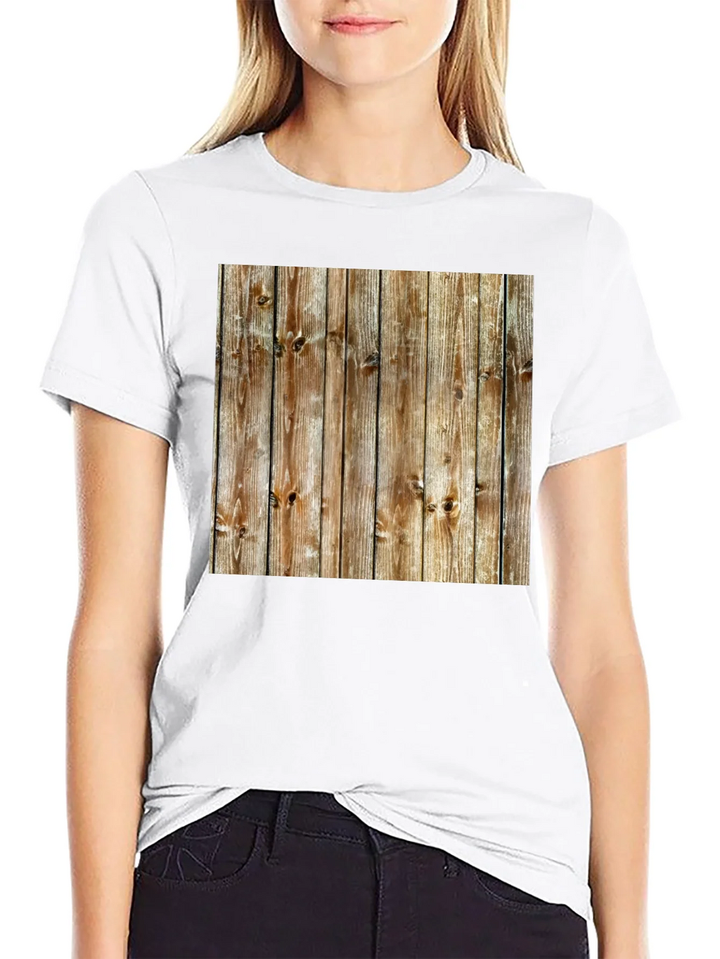 Rustic Wood Grain Print Black T-Shirt product image 8