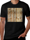 Rustic Wood Grain Print Black T-Shirt product image 1