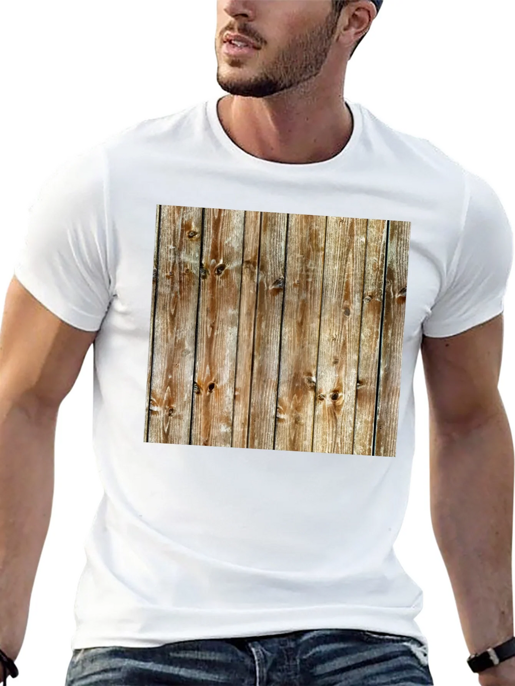 Rustic Wood Grain Print Black T-Shirt product image 11