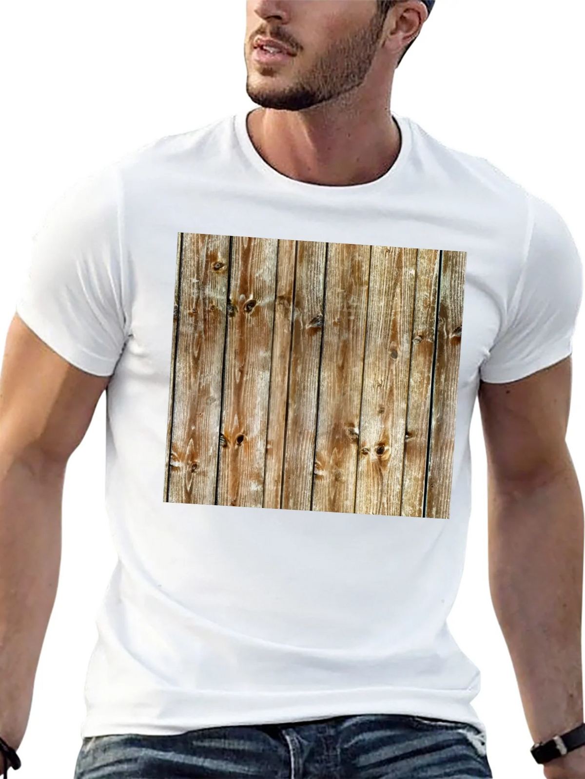 Rustic Wood Grain Print Black T-Shirt product image 11