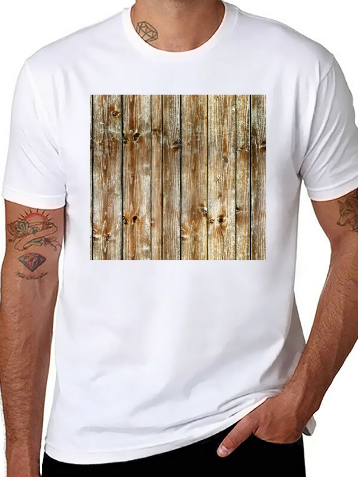 Rustic Wood Grain Print Black T-Shirt product image 7