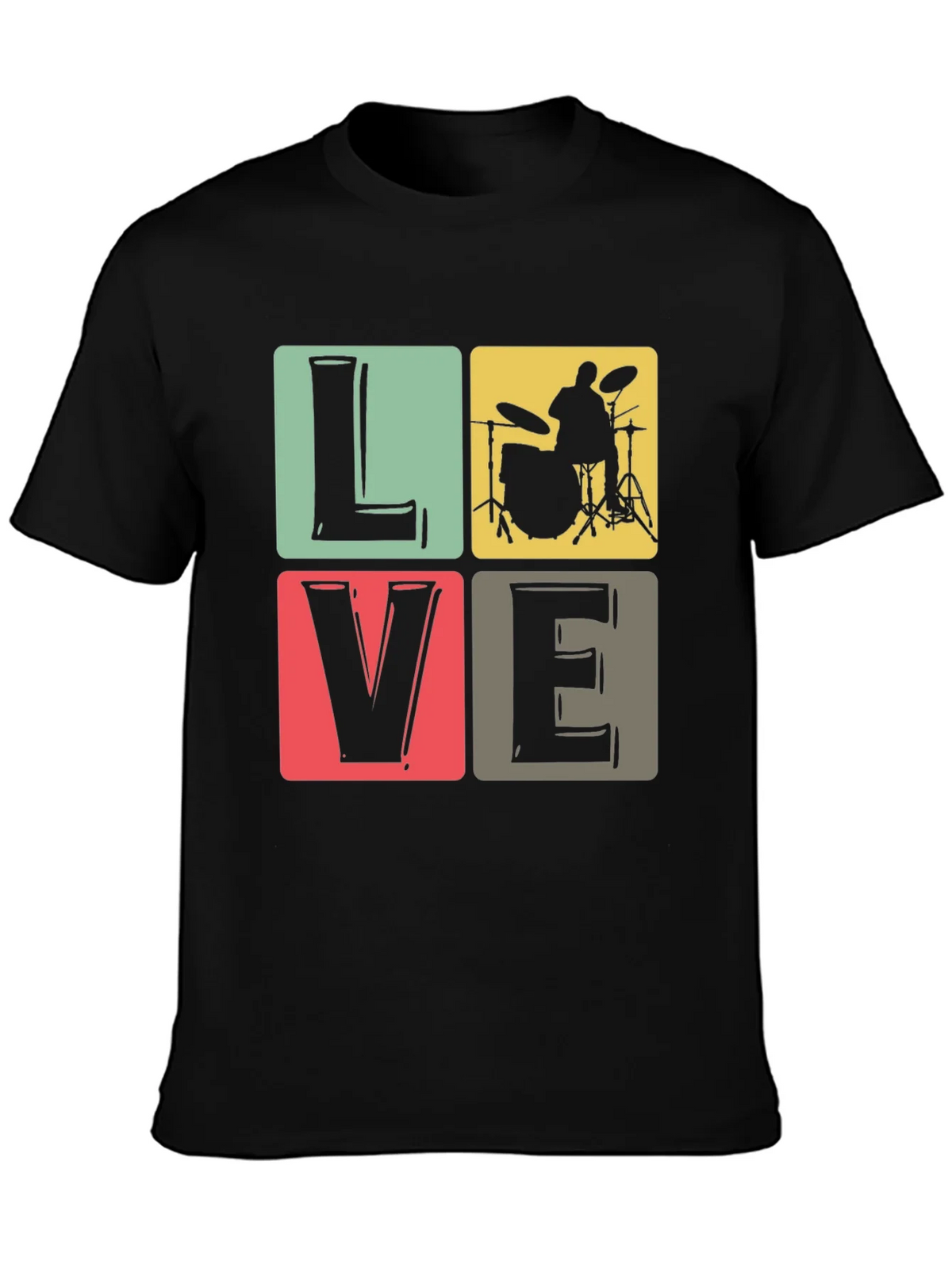 Love Music Drummer T-Shirt Black Crew Neck product image 3