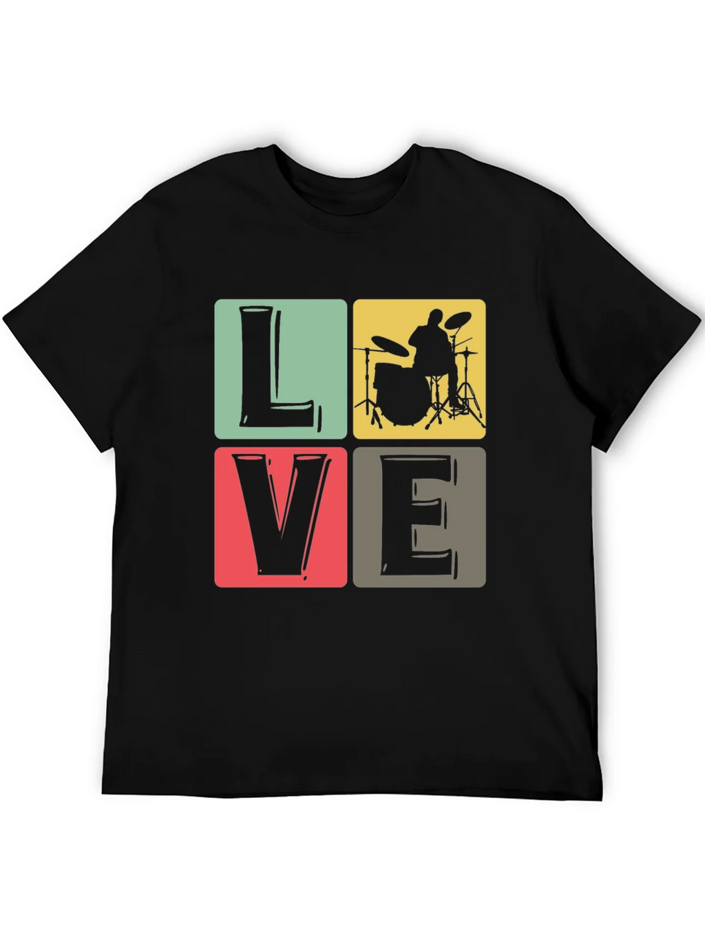 Love Music Drummer T-Shirt Black Crew Neck product image 4