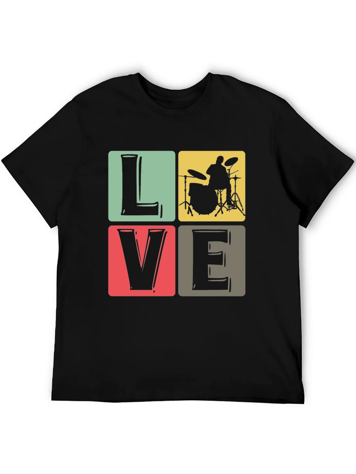Love Music Drummer T-Shirt Black Crew Neck product image 4