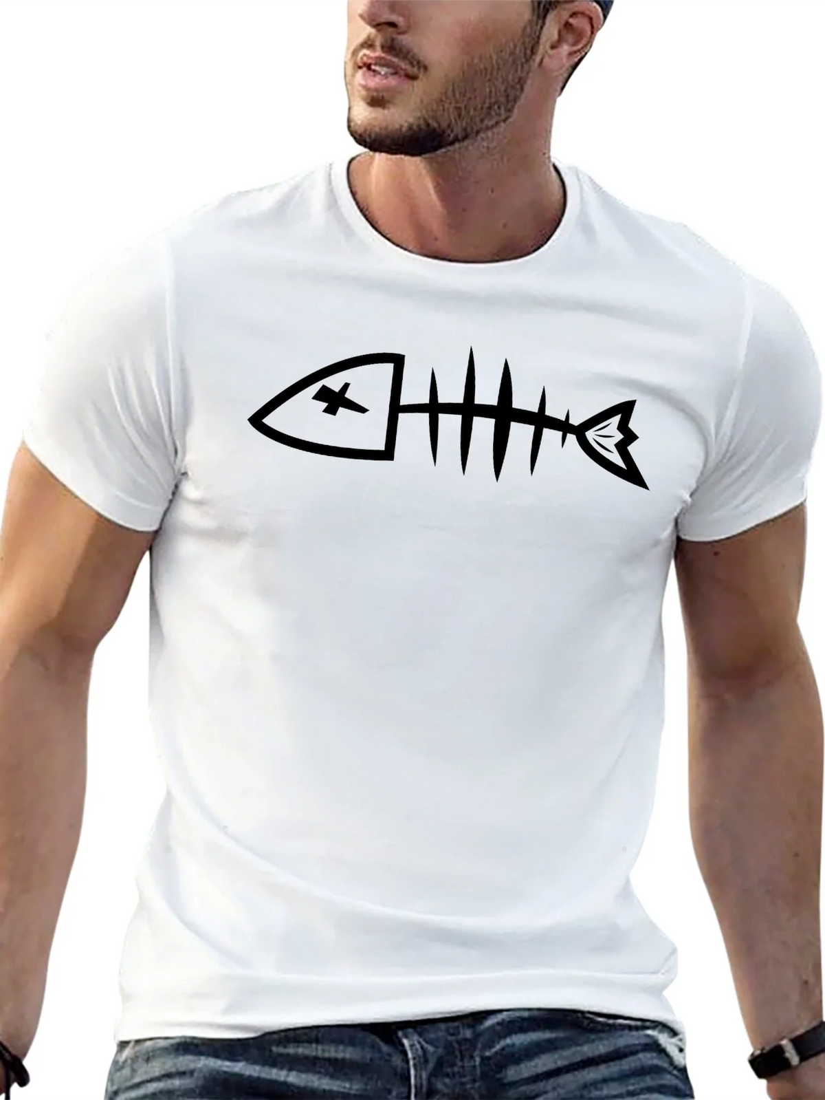 Black Fishbone Graphic Tee - Mens Casual Crew Neck product image 10