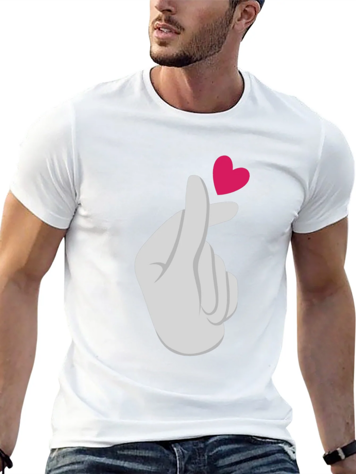 Heart Finger Gesture Graphic Tee - Trendy Casual Top product image 4