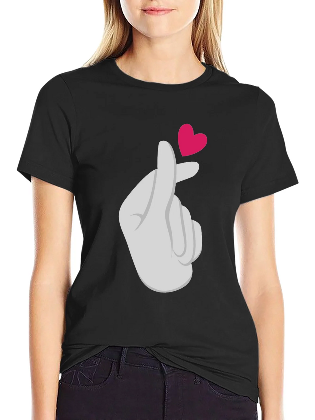 Heart Finger Gesture Graphic Tee - Trendy Casual Top product image 1