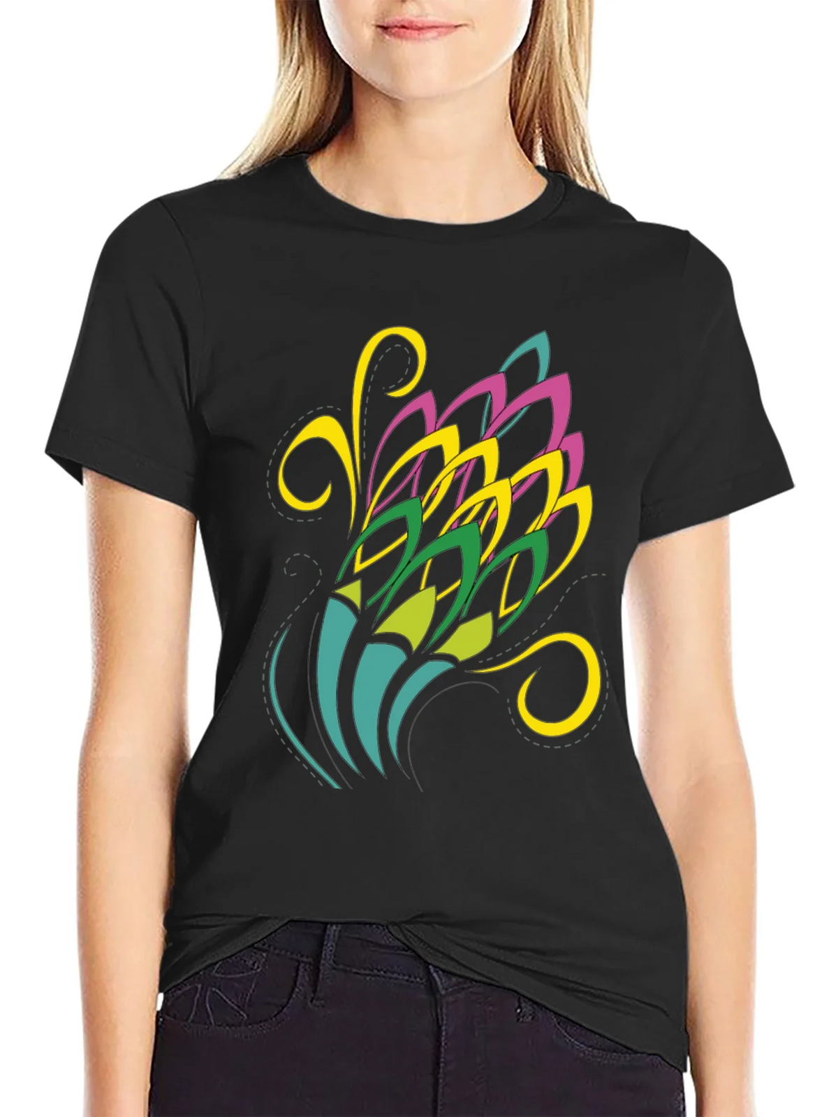 Abstract Floral Graphic Black Tee product image 2